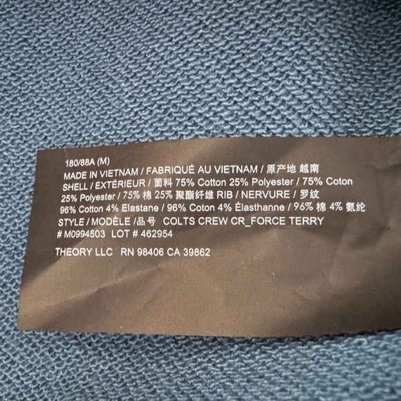 $185 Theory Men Midnight Blue Force Terry Knit Colts Crew Neck Sweater Medium M - Picture 5 of 5